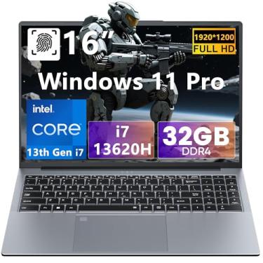 Imagem de Laptop Windows 11 16 polegadas Intel Core i7-13620H 13ª geração processador 4,9GHz 32GB DDR4 RAM 1TB SSD FHD Display, teclado numérico retroiluminado KB Tipo-C para negócios, estudantes, jogos