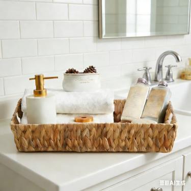 Imagem de Suptinwear Bandeja retangular de jacinto de água com alças embutidas, cesta de vime tecida à mão para café da manhã, café, chá, lanches e frutas, organizador de armazenamento decorativo, 43 cm