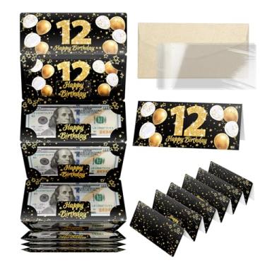 Imagem de ysmile Envelope de suporte de dinheiro de 12 anos para presente em dinheiro com cartão comemorativo para meninos, meninas, mulheres, homens, caixa surpresa com saco plástico transparente