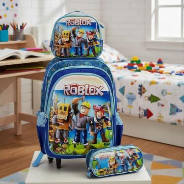 Imagem de Mochila Rodinha impermeável + lancheira térmica + estojo - Roblox 3D
