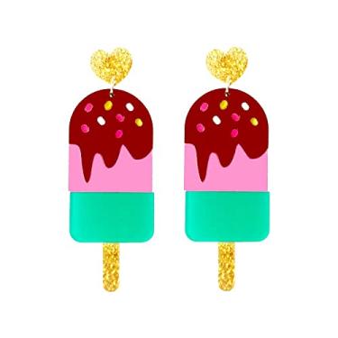 Imagem de Brincos pendentes exclusivos de acrílico para bolo imitando sorvete resina doce amor coração donuts coloridos engraçados para mulheres meninas festa desenho animado declaração exagerada joia, Acrílico, acrílico