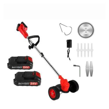 Imagem de Cortador de grama elétrico, cortador de lítio 24 V com rodas, cortador de grama doméstico, máquina de remoção de ervas daninhas (cor: duas cargas, tamanho: Rosso)