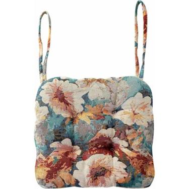 Imagem de Almofadas para cadeiras com estampa de pássaros em estilo rústico, com amarras, para cadeiras de cozinha e sala de jantar.