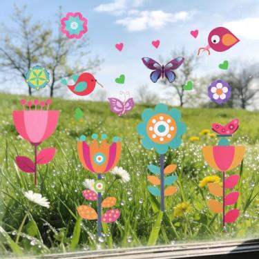 Imagem de 9 Conjunto de Adesivos Janela com Tema Primavera, Dupla Face com Borboletas e Flores para Decoração de Janelas Vidro em Casa Sala Aula e Escritório