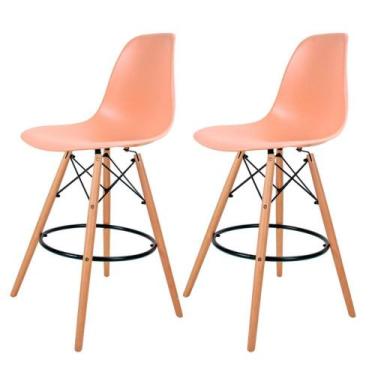 Imagem de Conjunto Com 2 Banquetas Eames Rosa Empório Tiffany Base Em Madeira - 
