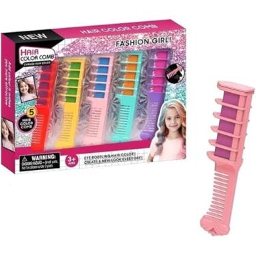 Imagem de Giz para Cabelo Infantil Lavável – Kit com 5 Pentes Coloridos, Tinta Temporária Não Tóxica para Crianças