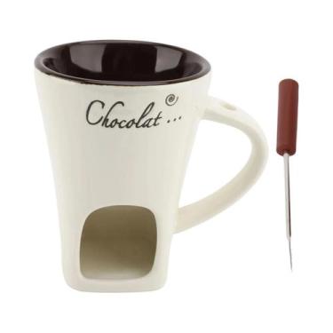 Imagem de Caneca De Cerâmica Para Fondue Com Garfo Para Derreter Chocolate E Aqu