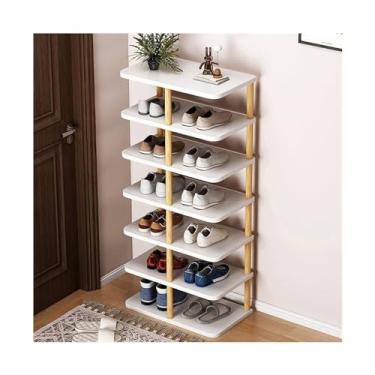 Imagem de Organizador de sapatos multicamadas para sapatos, sapateira estreita para 8 a 14 pares, sapateira vertical para entrada, sala de estar, quarto, sapateira marrom/branca para entrada da porta da frente