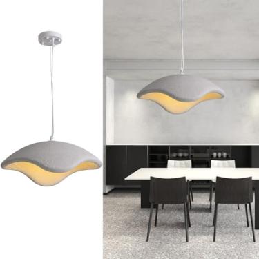 Imagem de Luminária pendente moderna em resina, estilo japonês Wabi-Sabi, para sala de jantar. Ajustável, estilo campestre, com soquete E27. Lustre para mesa de jantar, cozinha, restaurante, bar ou ca