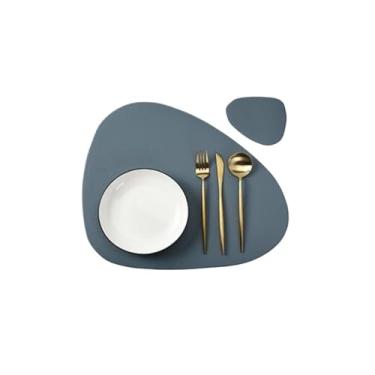 Imagem de 1/4/10 conjuntos de jogo americano e porta-copos triangulares em forma de tapetes de mesa de cozinha de Natal tapetes de decoração de mesa de couro (azul, 1 conjunto)