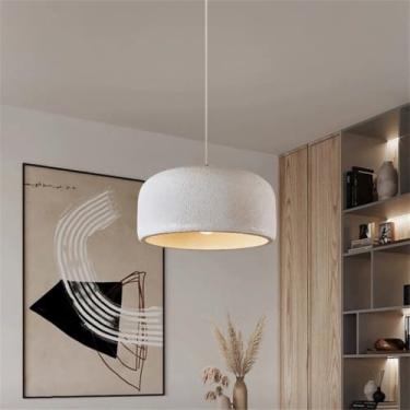 Imagem de Luminária pendente moderna para sala de jantar, estilo japonês Wabi-sabi, com cúpula em imitação de pedra, formato de ninho de pássaro, branca, criativa para mesa de jantar, sala de estar e