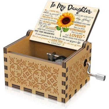 Imagem de Kafete Girassol manivela caixa de música de madeira tocar You are my sunshine presente para pai para filha lembrança melhor aniversário dia dos namorados para mulheres, meninas, decoração de casa
