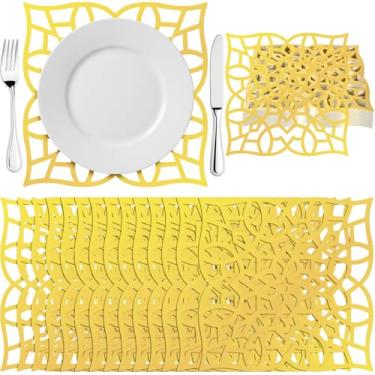 Imagem de Marspark 50 peças de jogo americano de papel dourado, descartáveis, 30 cm, papel descartável, para casamento, aniversário, festa, chá de bebê, mesa de jantar, sobremesa, decoração de casa