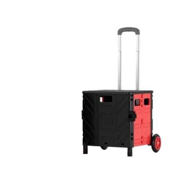 Imagem de Carrinho de compras dobrável, leve, escovado, dobrável, cesta de piquenique ao ar livre, escadas, armazenamento de grande capacidade (Balck 50L, duas rodas)