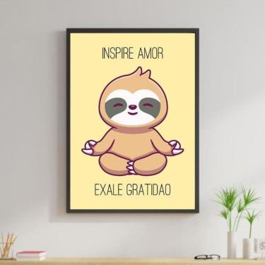 Imagem de Quadro Inspire Amor Exale Gratidão Preguiça 33Cm Com Vidro