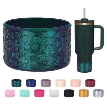 Imagem de ZXFYE Bota de silicone gradiente de flor, compatível com Stanley Quencher Adventure 1,134 g 850 g e IceFlow 590 ml copo de 850 g, capa protetora para copo camaleão, capa inferior para Hydroflask 350