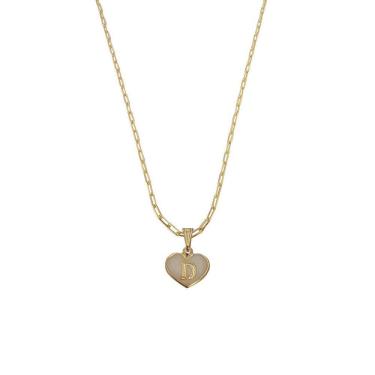 Imagem de Colar Cartier 60Cm Coração Branco Letra D Banhado Ouro 18K