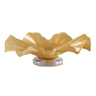 Imagem de VHDY85KA Tigela de frutas ondulada de luxo, tigela de frutas de vidro, prato de frutas de grande capacidade, usado para decoração de centro de mesa grande, prato de frutas para jantar de festa (marrom