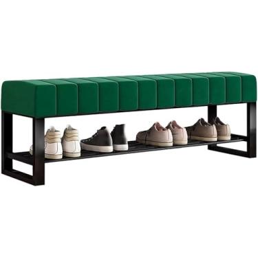 Imagem de Banco estofado para sapatos de entrada com armazenamento, banco boucle para quarto na extremidade da cama, sapateira de metal preto de 2 camadas para armário corredor porta sala de estar mudroom