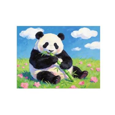 Imagem de Impressão em tela de arte de parede animal - Panda Eat Bambu - Pintura de decoração moderna - Imagens para quarto de crianças escritório 60 x 80 cm 24 x 31 polegadas sem moldura