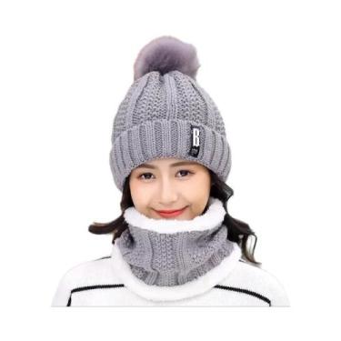 Imagem de Conjunto De Gorro E Cachecol De Inverno Feminino Em Tricô Grosso E Que