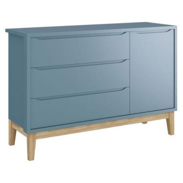 Imagem de Cômoda Sapateira Classic New Azul Fosco com Natural - MoveisAqui - REL