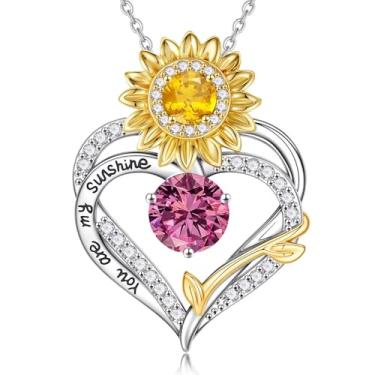 Imagem de MONOOC Presentes de Dia dos Namorados para meninas adolescentes - Colares de pedra do mês de nascimento com coração de girassol banhado a ouro branco 14K You Are My Sunshine, presentes de aniversário