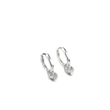 Imagem de Brincos de argola banhados a ouro 14 K para mulheres S925 prata esterlina pequenos brincos de argola de ouro CZ coração delicado pingente pingente de gota, standard, Cobre, Sem pedra preciosa