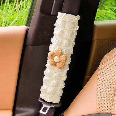 Imagem de Protetor de ombro para cinto de segurança universal Four Seasons para automóvel - Adorável decoração de flores protetor de cinto de segurança antiestrangulamento (flor marrom)