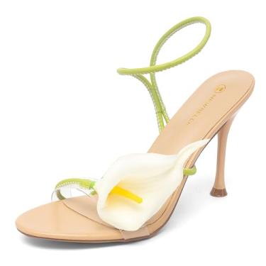 Imagem de NEWBELLA Sandálias femininas com bico aberto, floral, verão, praia, casamento, aniversário, sapatos elegantes, Damasco, 38