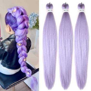 Imagem de Cabelo trançado roxo infantil pré-esticado roxo sintético 66 cm Yaki colorido para tranças sem nós