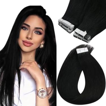 Imagem de Sunny Hair Extensões de cabelo humano com fita adesiva extensões de cabelo humano 56 cm fita de cabelo humano real em extensões para mulheres preto azeite invisível Remy cabelo natural liso trama
