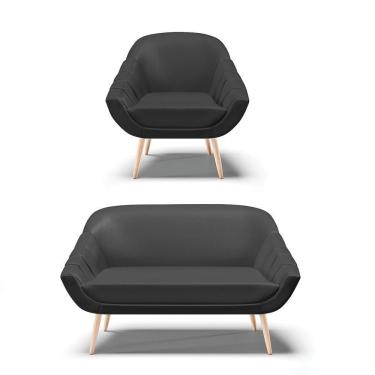 Imagem de Kit 01 Namoradeira E 01 Poltrona Corino Preto Natural