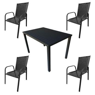 Imagem de Conjunto Mesa Retangular 1.20x0.80 Com 4 Cadeiras Roma Em Alumínio Área Externa Preto