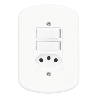 Imagem de 2 Interruptor Paralelo + Tomada 2p+t 10a 250 Volts Blanc - 1365 - Fame 2 Inter.par+tom.2p+t Padrao 10a Ref.1365 1365 --