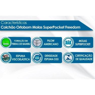 Imagem de Colchão Solteiro Espuma Viscoelástico Visco Molas Ensacadas SuperPocket Freedom OrtoPillow (88x188x32) - Ortobom