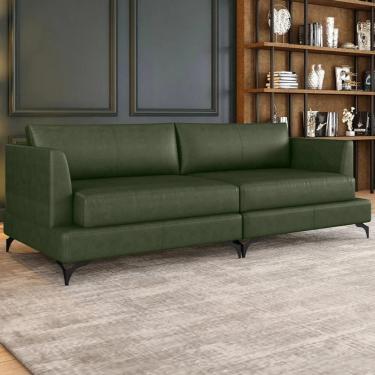 Imagem de Sofá 4 Lugares Living 270cm Pé Ferro Soren Couro Verde Z55 - Mpozenato