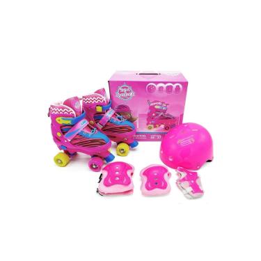 Imagem de Patins Kit Proteção Capacete Joelheira Infantil 4 Rodas Quad-Unissex