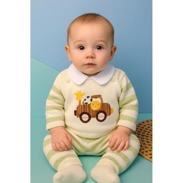 Imagem de Saída Maternidade Safari Casaco Manta Salopete tricô artesanal