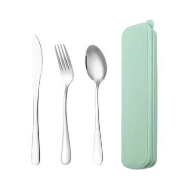 Imagem de Conjunto De Talheres Portátil De Aço Inoxidável Polido Com Espelho, 3 