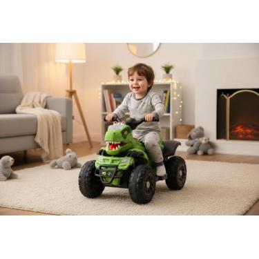Imagem de Quadriciclo Elétrico Infantil 6V Dinossauro Rex Verde Bateria Recargáv