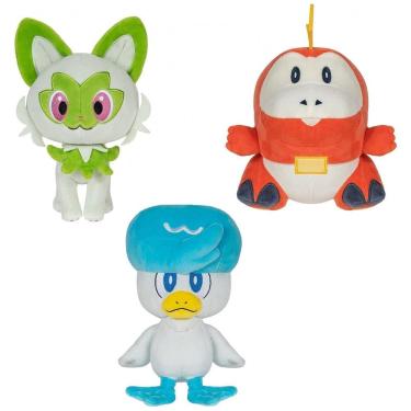 Imagem de Kit de pelúcias Pokémon Paldea Jazwares Fuecoco Quaxly Sprigatito 3 unidades altura 20cm
