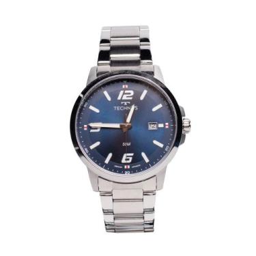Imagem de Relógio Masculino Technos 2315LAV/1A Aço Prata/Azul, Prata, Único