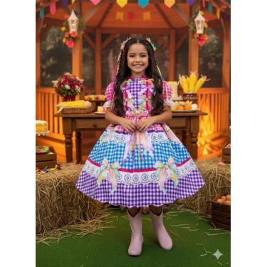 Imagem de Vestido Infantil Junino Caipira com Laço da Alegria - Tecido Tecnospor