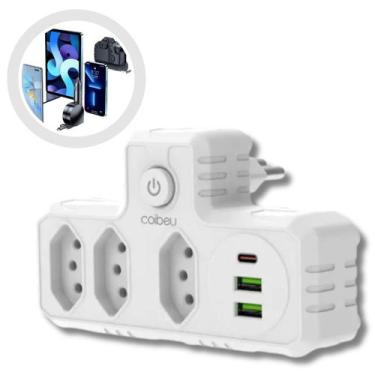 Imagem de Tomada de Energia Adaptador Auto Max 10A 3 Tomadas 2 Porta USB e Tipo 