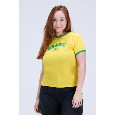 Imagem de Camiseta Baby Look Feminina Brasil Copa 100% Algodão Amarela - Vida Co