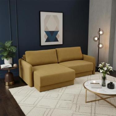 Imagem de Sofá Retrátil 2 Lugares 180cm Madrid com Braço Slim Veludo Amarelo NS 