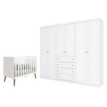 Imagem de Berço Americano Isis Branco Acetinado Savana - Reller e Guarda Roupa C