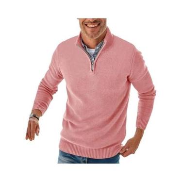 Imagem de Suéter Masculino De Tricô Com Zíper E Gola Alta, Manga Longa, Casual E