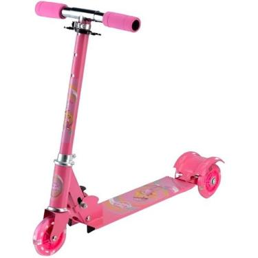Imagem de Patinete Infantil Dobrável Rosa 3 Rodas Com Led Unitoys Turma Da Avent